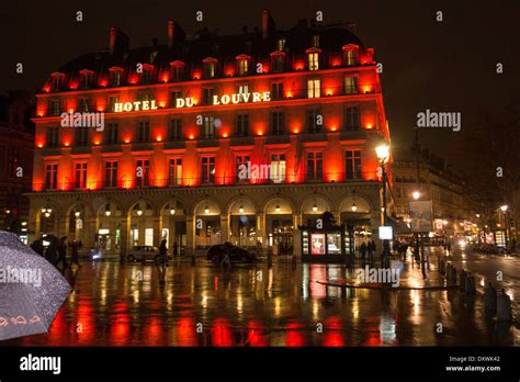 The Exterior Of The Hotel Du Louvre At Night Paris France Stock Photo