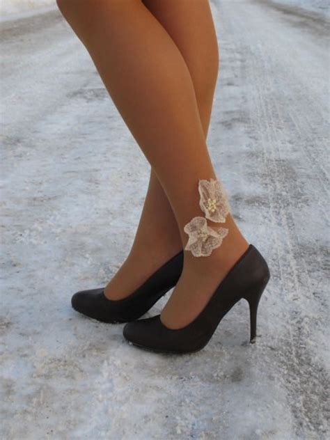 Lace Accent Tights Lace White Flowers Style