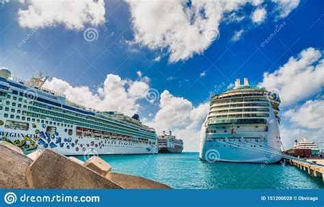 Three Cruise Ships In St Maarten Editorial Stock Photo Image Of Water