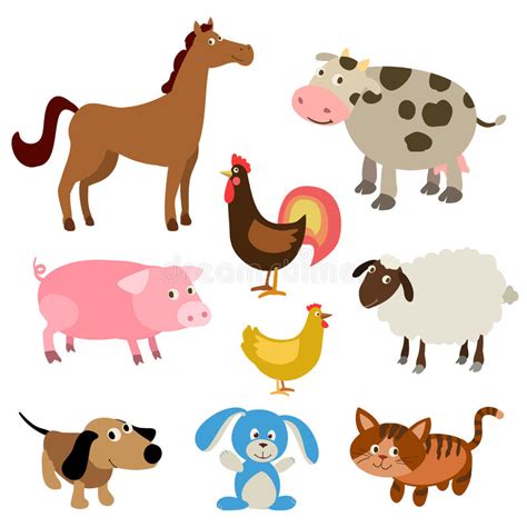 Set Of Cute Cartoon Farm Animals Stock Vector Illustration Of Donkey