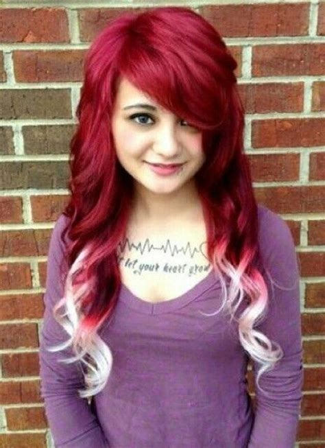 Red Hair With White Dip Dyed Tips Hairstyles To Try