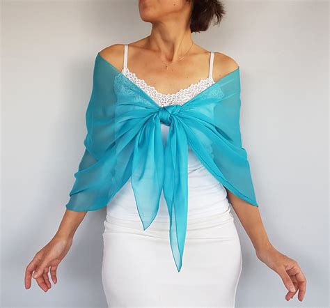 Turquoise Blue Chiffon Shawl Wedding Dress Cover Up Mother Etsy