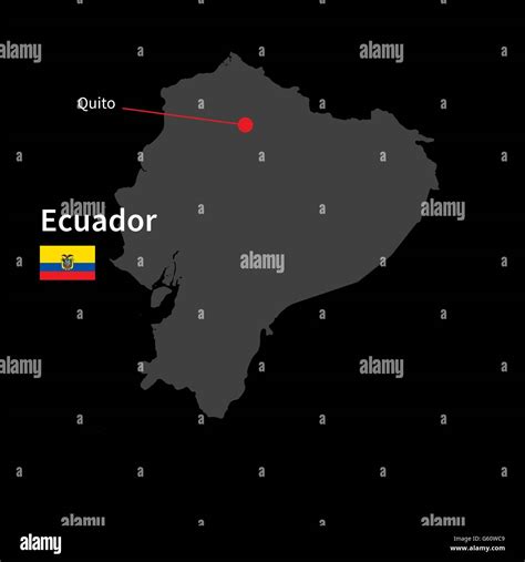 Detailed Map Of Ecuador And Capital City Quito With Flag On Black
