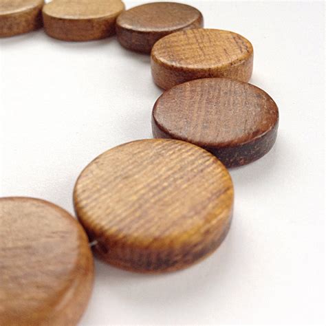 16 Strand 20mm Brown Wood Round Flat Disc Beads By Tesorosupplies