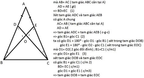 Cho tam giác ABC có AB AC Lấy điểm D trên cạnh AB điểm E trên cạnh AC sao cho AD AE Chứng