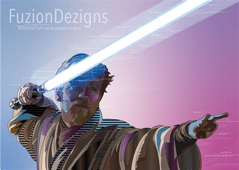 Obi Wan Kenobi Lightsaber Fight Pose Art Print Etsy