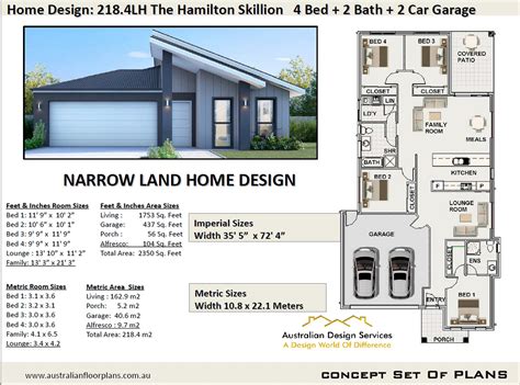 Skillion Roof Narrow House Plans 218 M2 2184lh The Hamilton