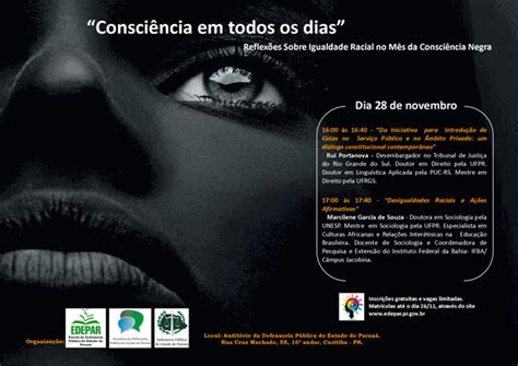Convite para o evento da semana da Consciência Negra na Defensoria Pública do Estado do Paraná