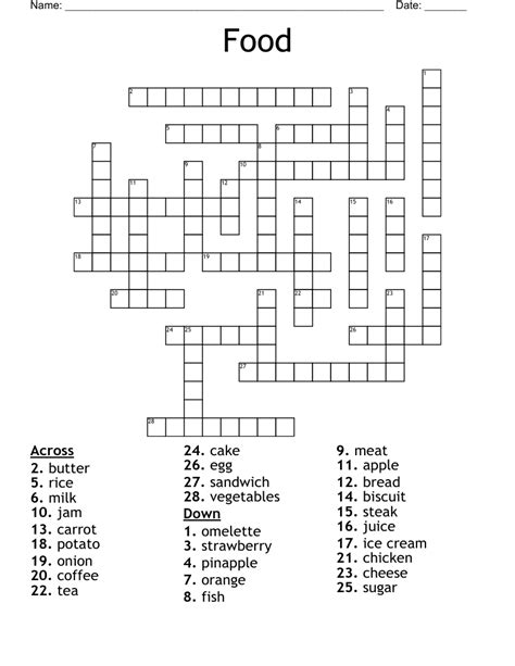 Food Crossword Wordmint