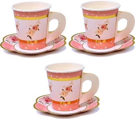 T Boutique 36 Disposable Tea Party Cups 5 Oz 3 36 Saucers 5 Paper Floral Shaped