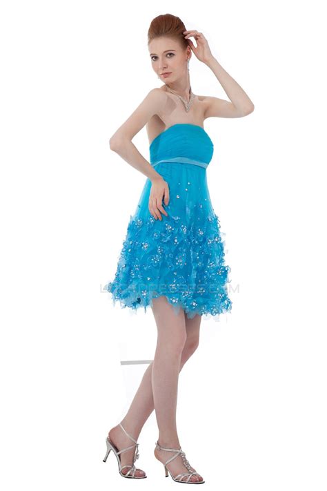 A Line Strapless Short Beaded Prom Evening Formal Party Dresses Ed010290