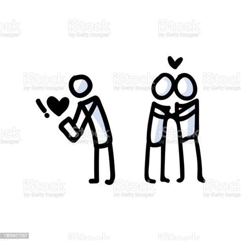 Hand Drawn Romantic Stick Figure Couple Concept Of Love Relationship