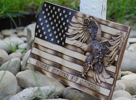 American Flag With Eagle Wood Carving丨wood Carved Waving Etsy