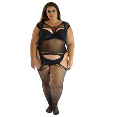 True Size Uk 8 28 Bodystocking Lingerie Fishnet Curvy Bbw Open Bust