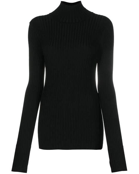 Paco Rabanne Cotton Black Turtleneck Sweater With Zip Lyst