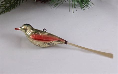 Bird Christmas Ornament Spun Glass Tail Vintage S Free Etsy
