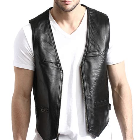 Men Zip Front Lambskin Leather Vest