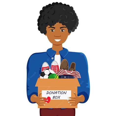 Premium Vector Clothes Donation African Guy Holding Donation Box With