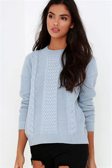 Rhythm Fleetwood Light Blue Cable Knit Sweater 76 Lulus Lookastic
