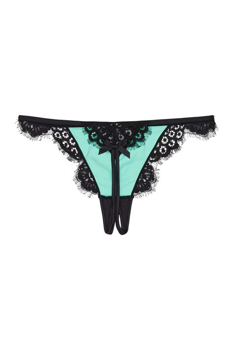 Jaquelina Mint Contrast Crotchless Thong Playful Promises