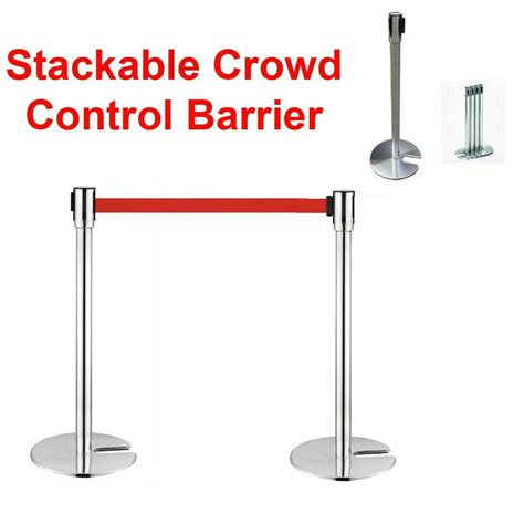 2 Crowd Control Stanchions Stand Queue Line Post Barrier Retractable