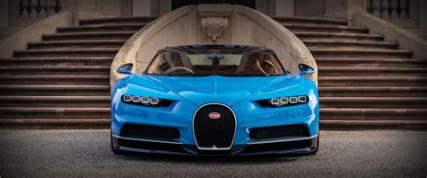 Wallpaper Blue Cars Bugatti Supercar Front View Resolution