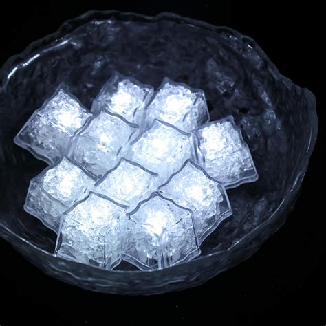 Pack Of 12 White Submersible Waterproof Led Ice Cubes With Flash