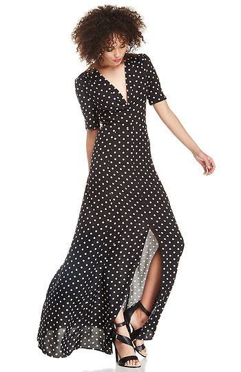 DAILYLOOK Polka Dot Maxi Dress In Black Polka Dot Maxi Dresses