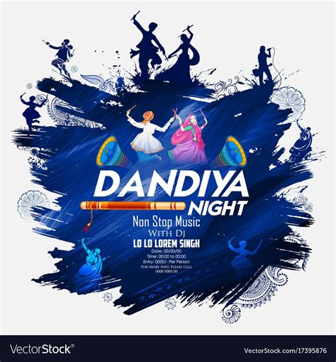 Illustration Of Couple Playing Dandiya In Disco Garba Night Poster For