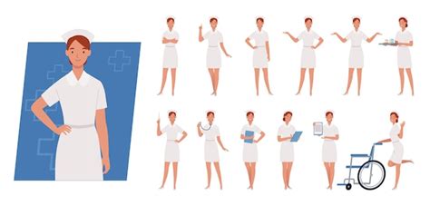 Premium Vector Female Nurse Character Set Nurse In White Uniform