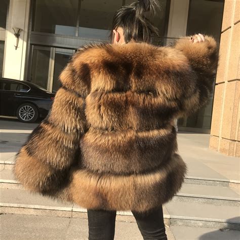 Buy Real Raccoon Fur Coat Women Winter Warm Full Pelt