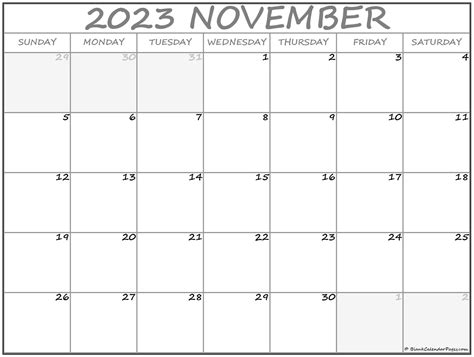 Printable November 2023 Calendar Classic Blank Sheet November 2023