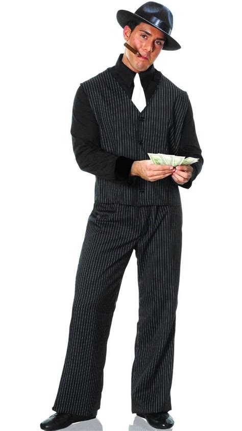 Gangster Mens Black Pinstripe Costume Mens 20s Gangster Costume