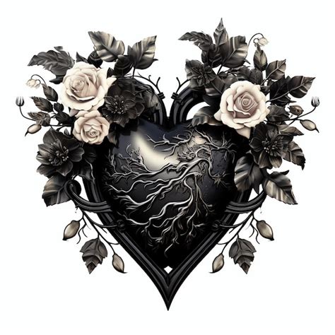 Premium Ai Image Beautiful Black Gothic Heart With Flowers Clipart