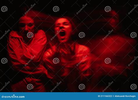 Portrait Of Psychopathic Girl With Mental Paranoid Disorders Stock