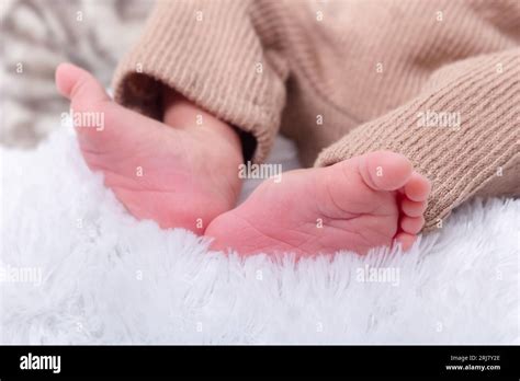 Foot Of Newborn Baby Close Up Of Hispanic Newborn Baby Girls Feet