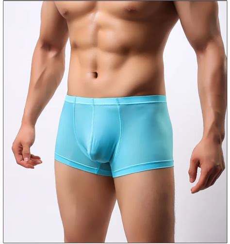 Sexy Underwear Men Brand Ice Silk Thin Slim Boxers Shorts Man Solid Low