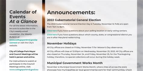 Calendar And Announcements Municipal Scene November 2022