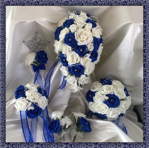 Wedding Flowers Royal Blue And Ivory Wedding Bouquets With Etsy Uk