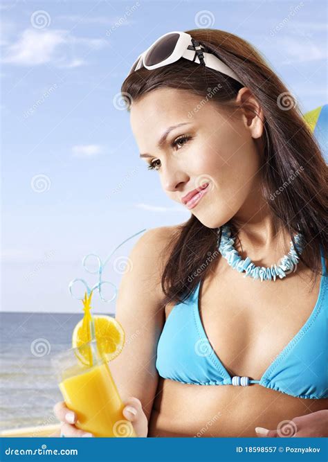 Girl In Bikini Drinking Cocktail Royalty Free Stock Photography