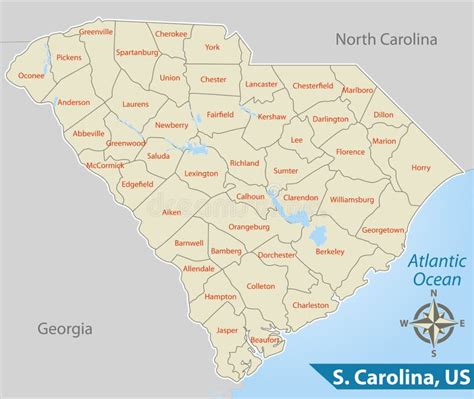 Mapa Del Estado De Carolina Del Sur Eeuu Ilustración Del Vector