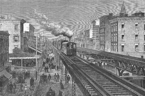 Print Of Train On Double Tracks Of Elevated Railway Nyc C 1880