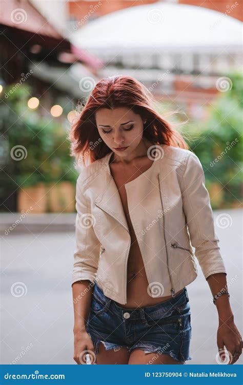 Hot Redhair Woman In The City Half Naked Girl Fashion Art Photo