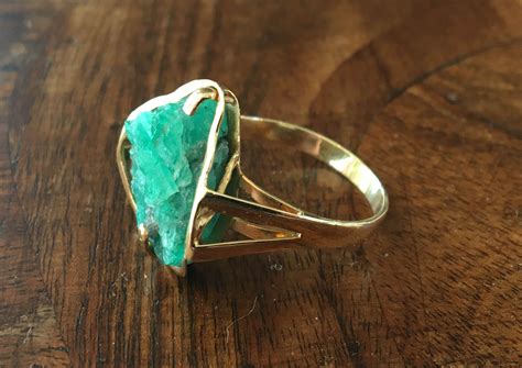 18k Yellow Gold Raw Emerald Ring Size 775 Ebay