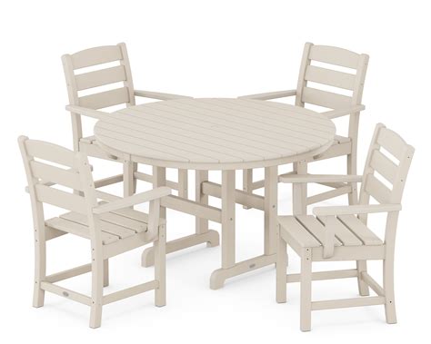 Polywood Lakeside 5 Piece Round Arm Chair Dining Set In Sand