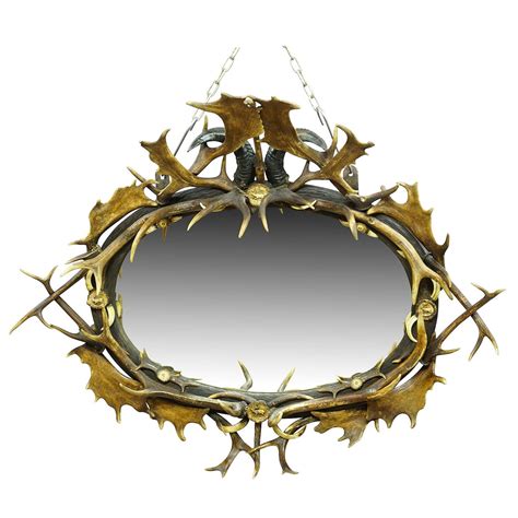 Antique Antler Frame with Rustic Antler Decorations and Mirror at 1stDibs
