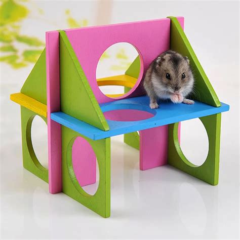 Funny Wooden Hamster Gym Rat Mouse Exercise Playground Colorful