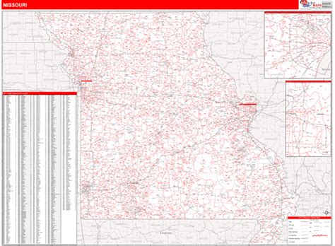 Missouri Zip Code Wall Map Red Line Style By Marketmaps