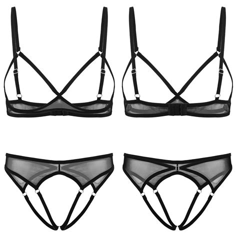 women s sexy lingerie set open cup bra set crotchless briefs underwear nightwear ebay