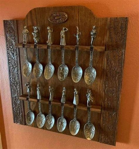 franklin mint fairy tales 12pc pewter spoon collection with oak display rack 15 w moyer